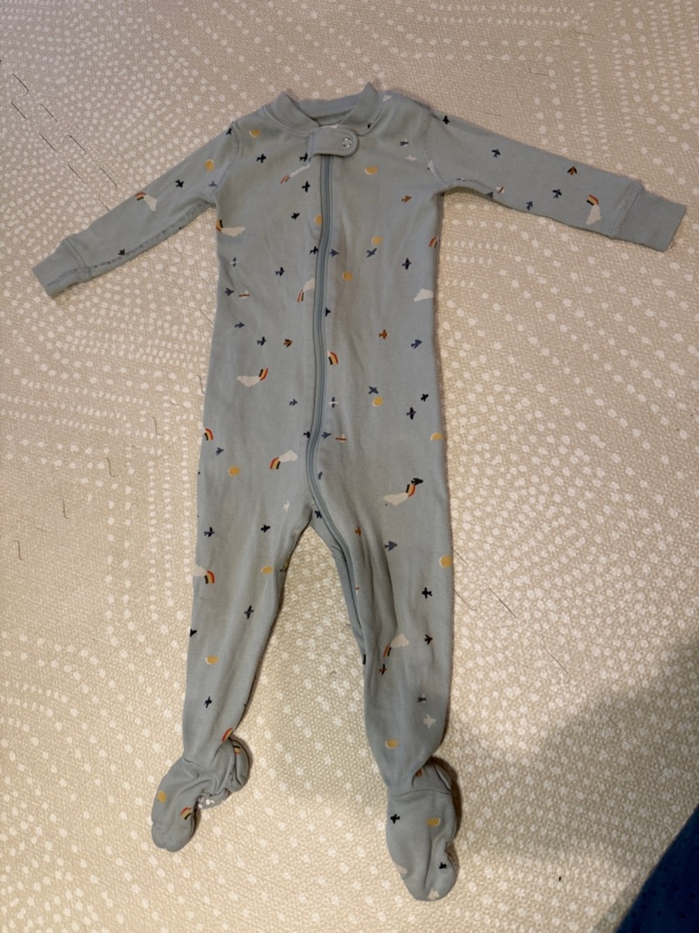 Hanna Andersson Light Blue Bird & Sun Footed One-Piece 12-18 months